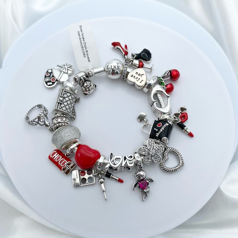 Linx Bracelet with Red Love Valentines and Heart Themed Charms